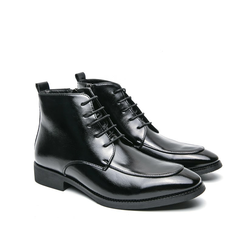 Plus Size Color Matching High-Top Zipper Lace-Up Business Formal Leather Boots Fashion High-Top Leather Boots - Image 1